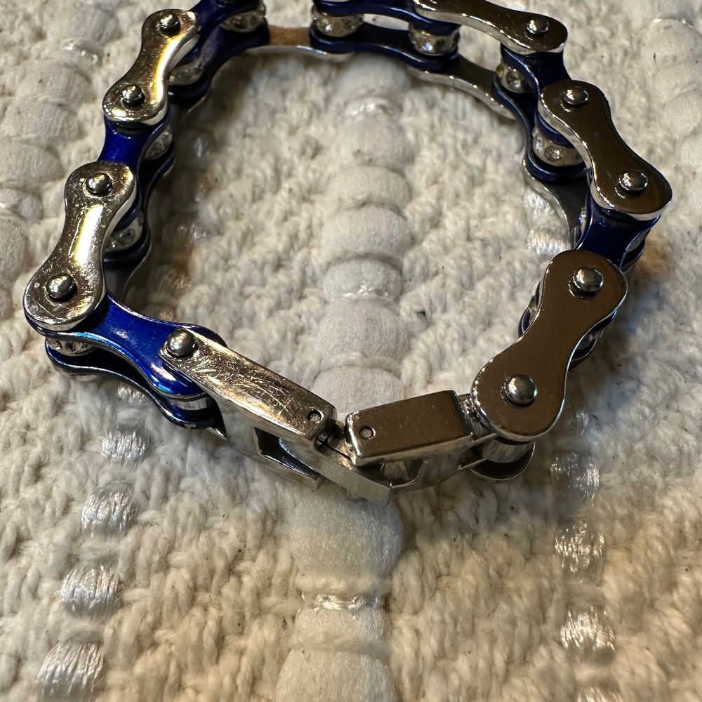 Blue and Silver Chain-Linked Bracelet